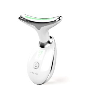 ANLAN EMS neck and face beauty device in white with green light, studio view