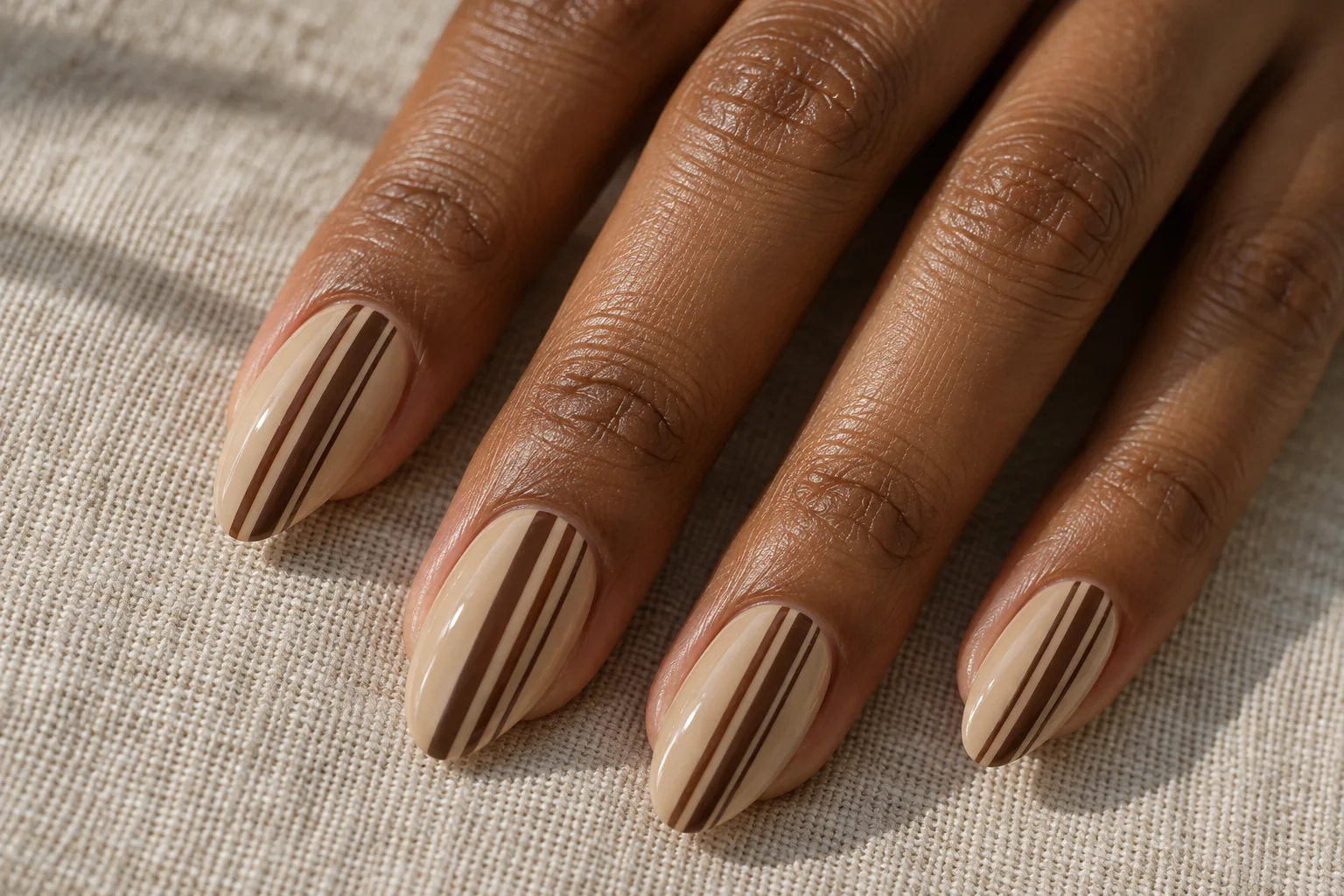 Chocolate Uneven Stripes geometric nail art design