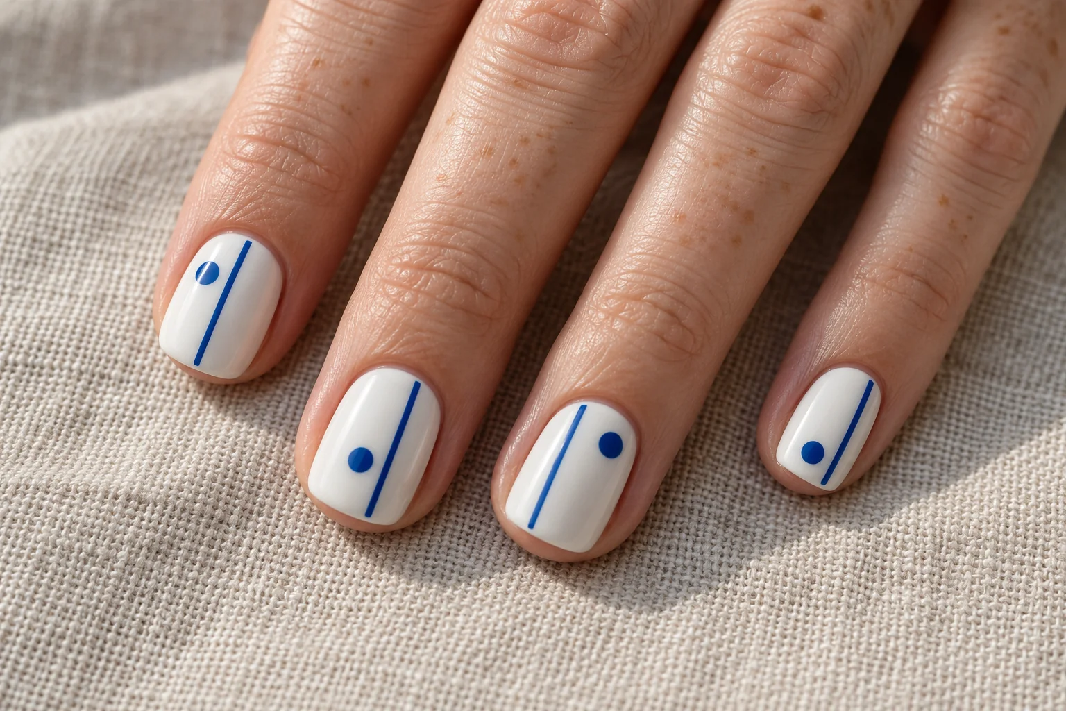 Cobalt Dot and Line geometric nail art design