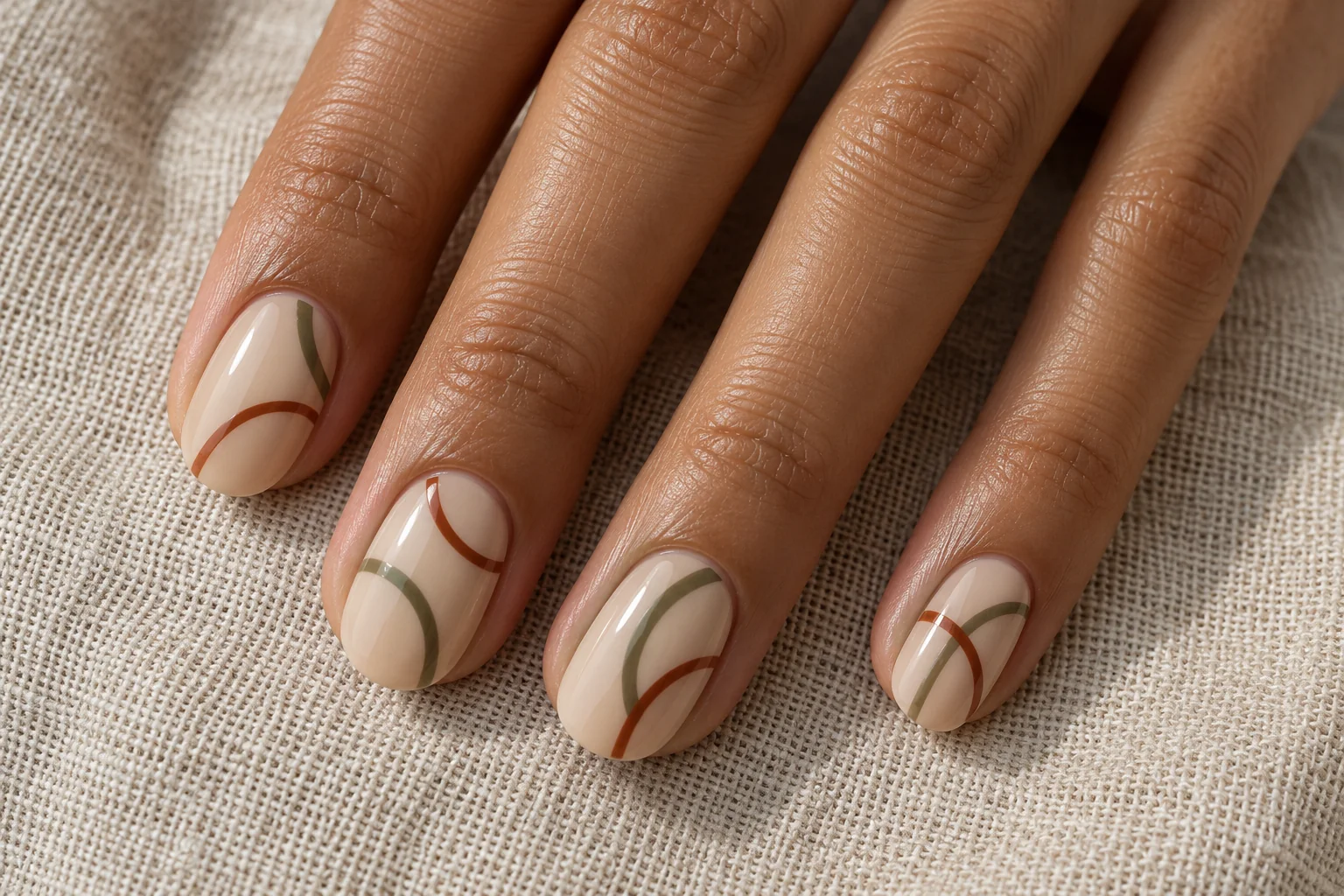 Olive Abstract Arches geometric nail art design