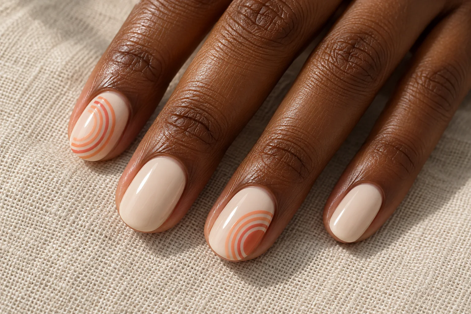 Peach Concentric Circles geometric nail art design