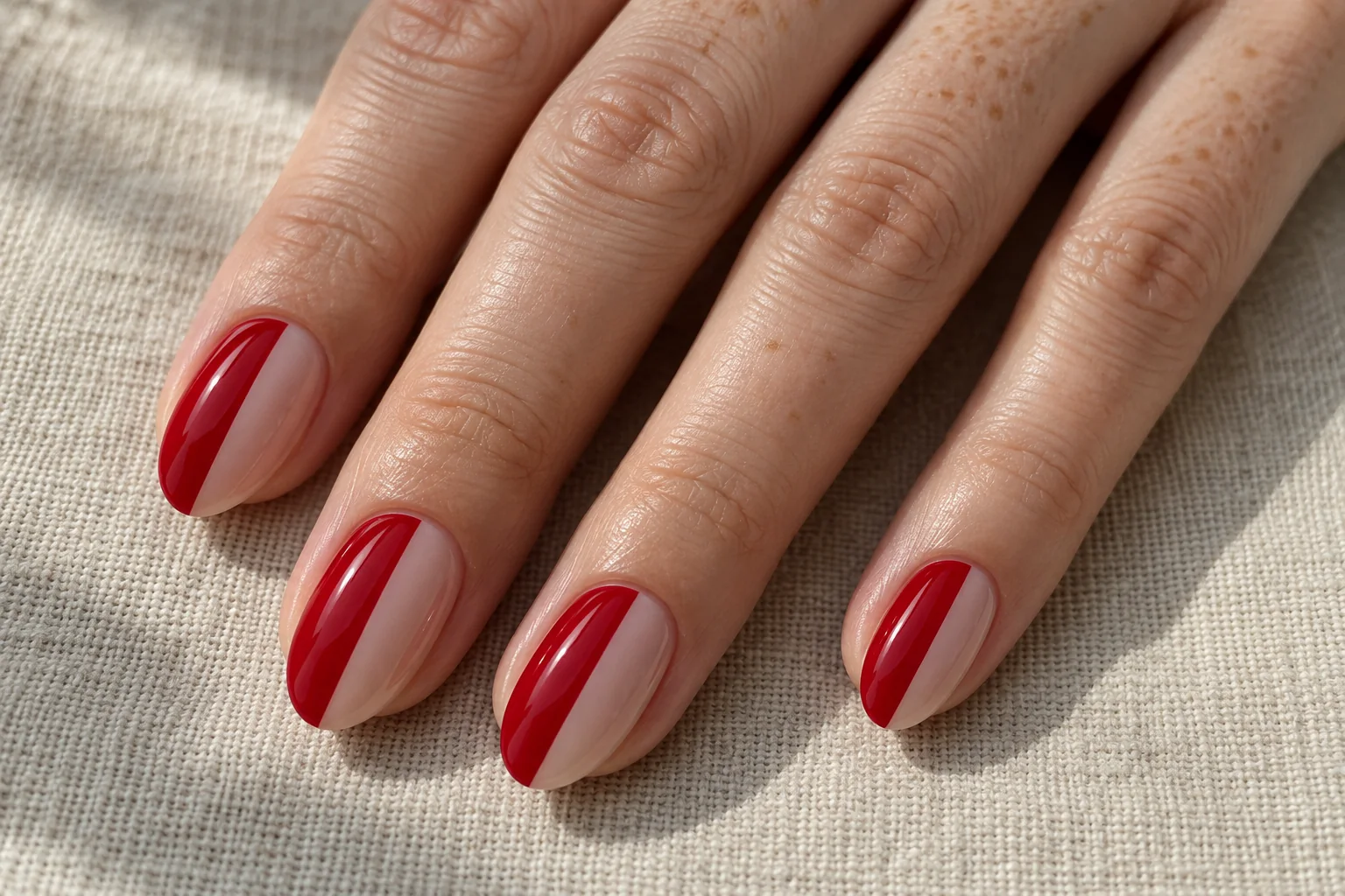 Red Split-Tone Nails geometric nail art design