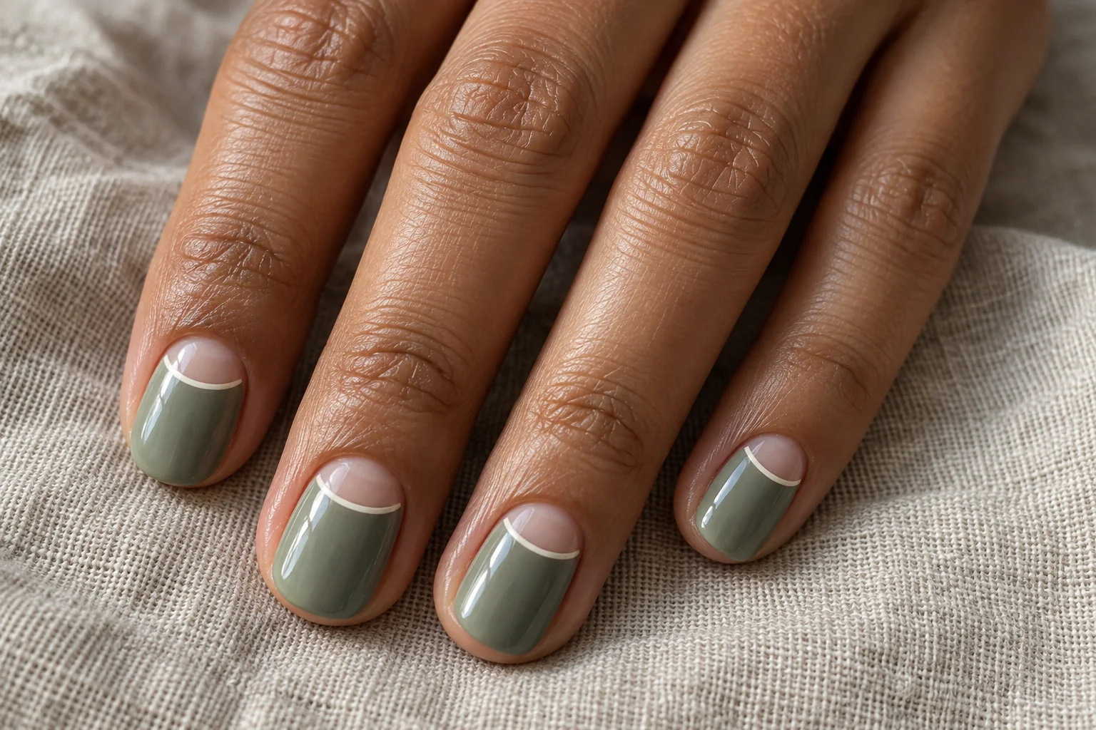 Sage Half-Moon Nails geometric nail art design