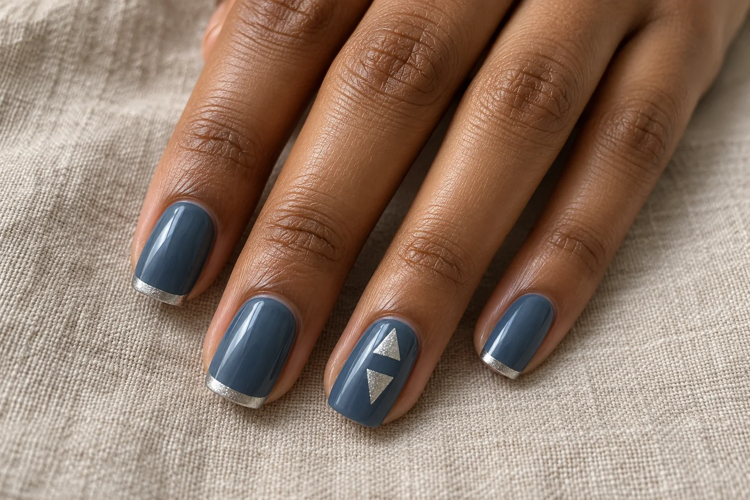 Silver Triangle Accent geometric nail art design