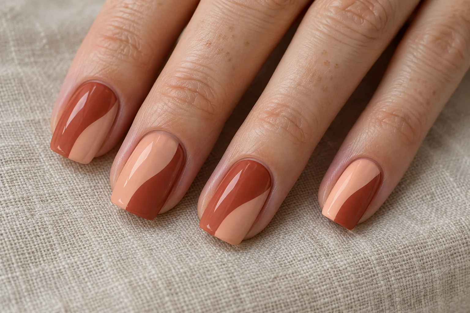 Terracotta Colour Blocks geometric nail art design