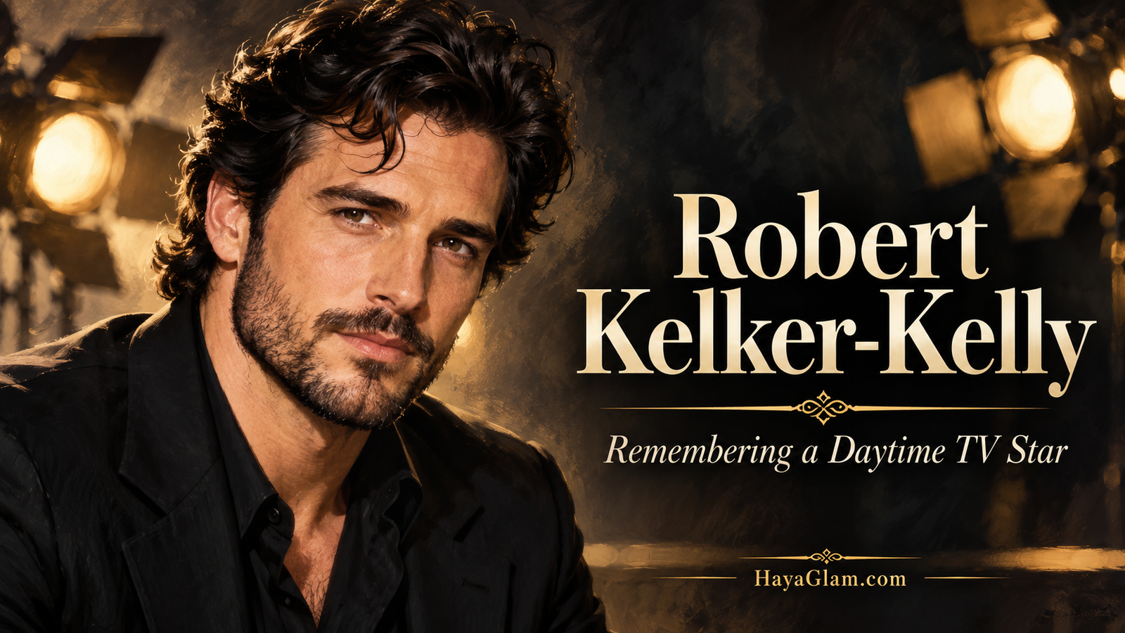 AI illustration of Robert Kelker-Kelly with the title Remembering a Daytime TV Star on a dark background