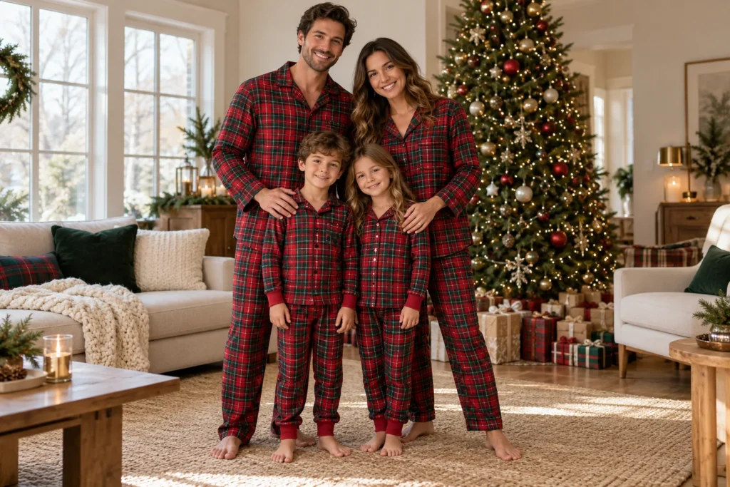 Classic Tartan Family Christmas Pajamas shown in a full outfit view